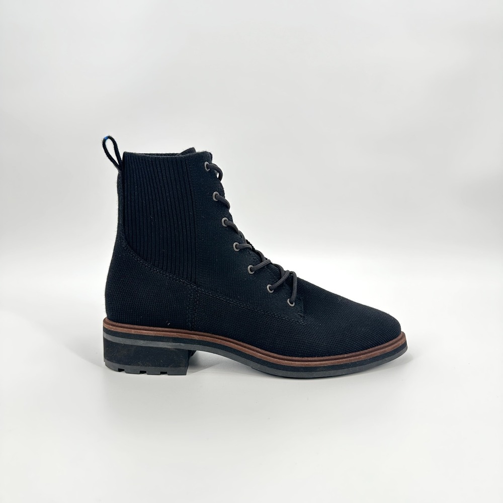 Rothy's Laced Lug Boot Onyx Black Womens 8.5 Sustainable Knit Combat Ankle Boots